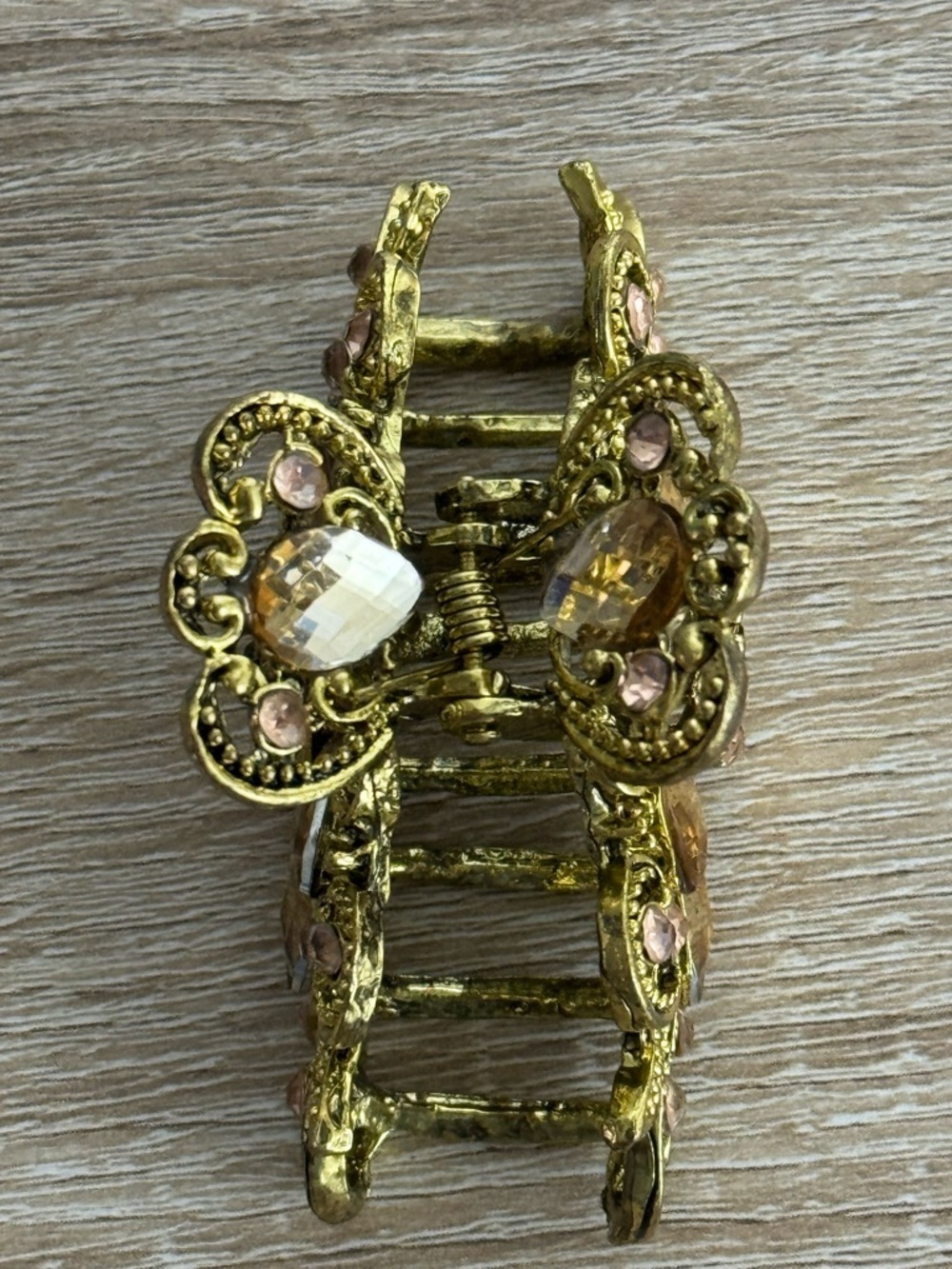 Decorative Butterfly-Themed Hair Claw Clip Antique Gold Finish Sparkly Crystal s - Picture 2 of 10